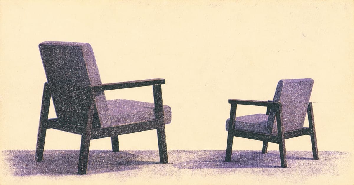 Two abstract figures facing each other across a shared space — a Risograph illustration representing the supervisory relationship